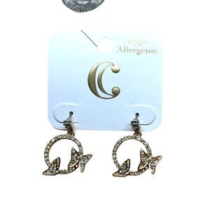 Charming Charlie Gold-Tone Fish Hook Hypoallergenic Earrings With Pave Crystals